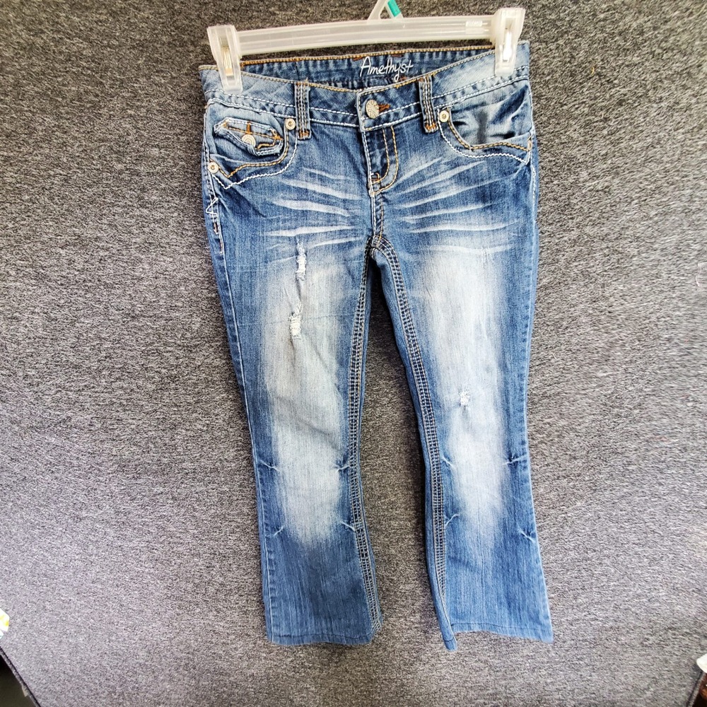 Amethyst Jeans Womens Size 5 Medium Wash Distressed Bootcut Denim Y2K Style
